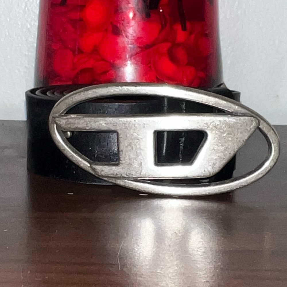 Diesel Black Belt with Silver Oval Buckle